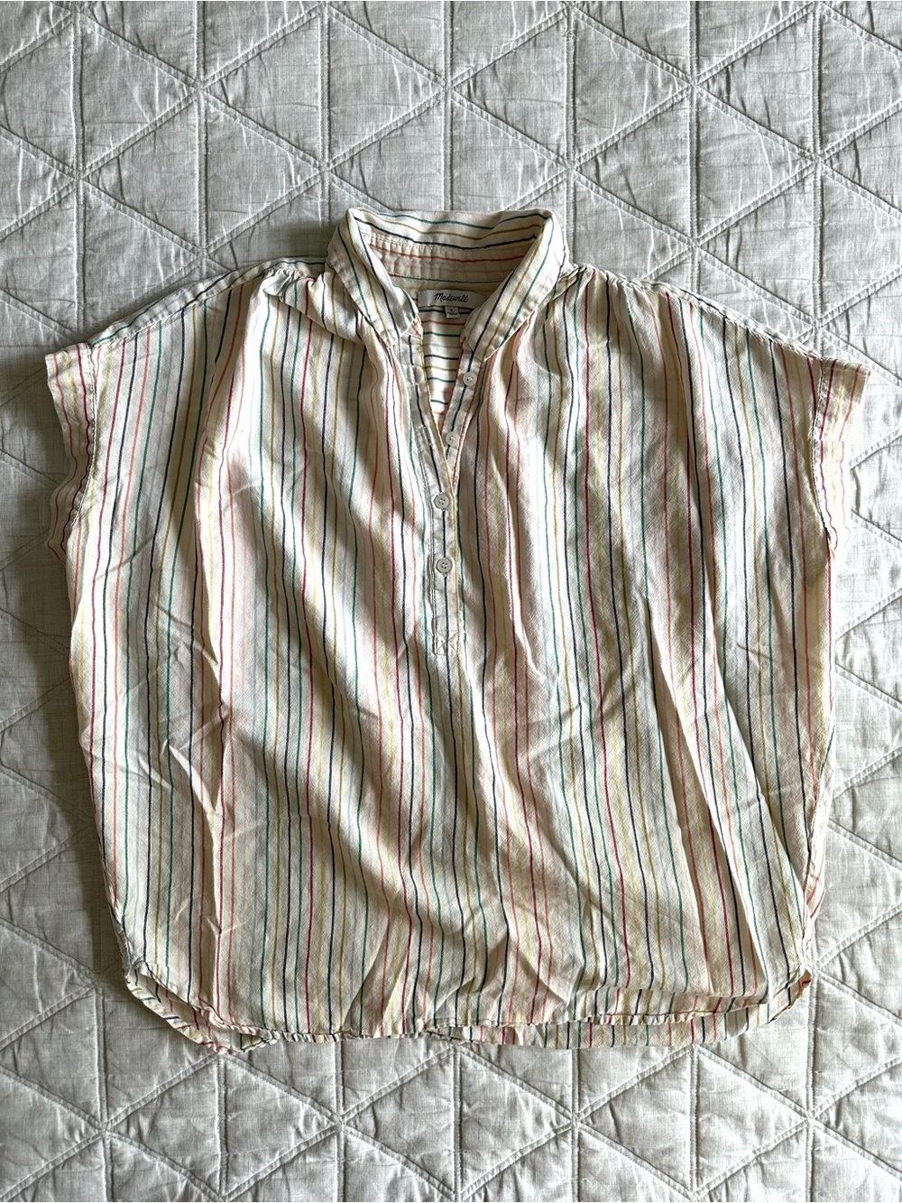 Madewell Central Popover Shirt in Rainbow Stripe Size Small